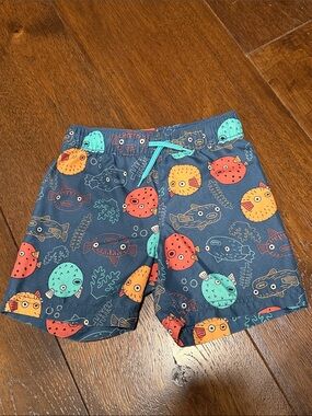 Old Navy - Boys Navy Swim Shorts with Colorful Fish Motif - Size: 3T